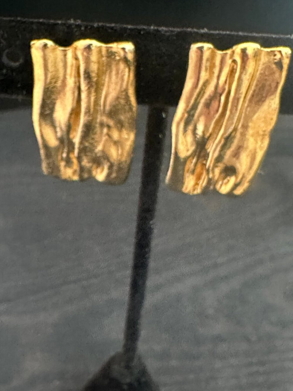 Vintage Gold Tone Textured Statement Clip On Earrings